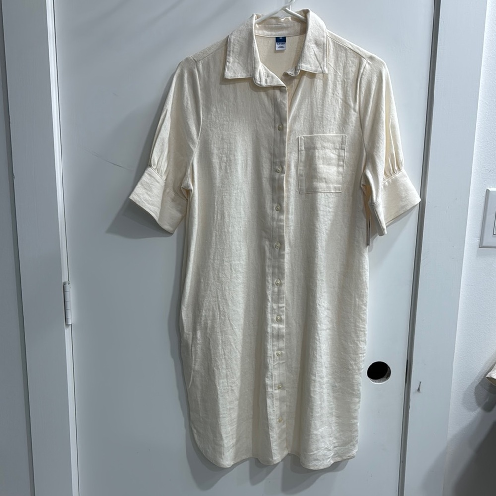 Linen blend cream dress with pockets
